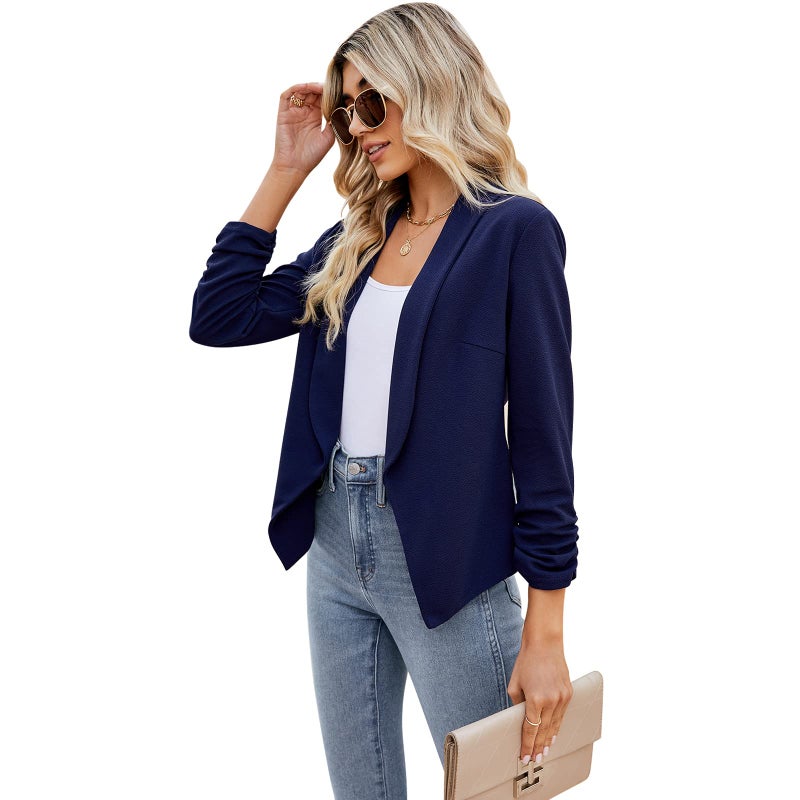 POGTMM Thin Blazer Cardigans for Women Business Casual Jackets for Women Navy Blue - Image 4